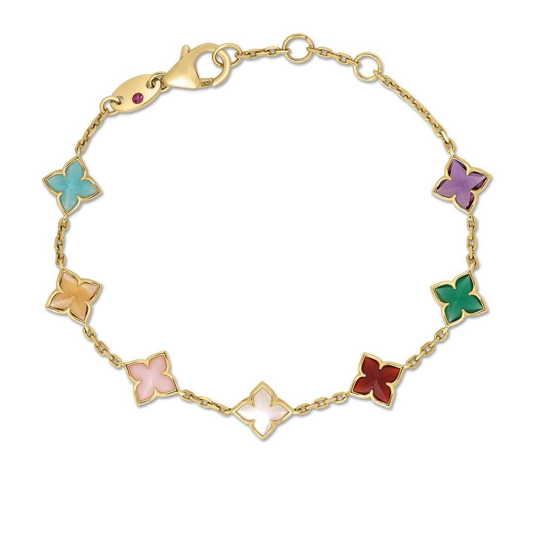 Roberto Coin 18K Yellow Gold Venetian Princess Carnival Mixed Stones Flower Station Bracelet 7773859AYLBM