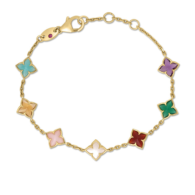 Roberto Coin Venetian Princess Carnival Mixed Stones Flower Station Bracelet in 18K Yellow Gold
