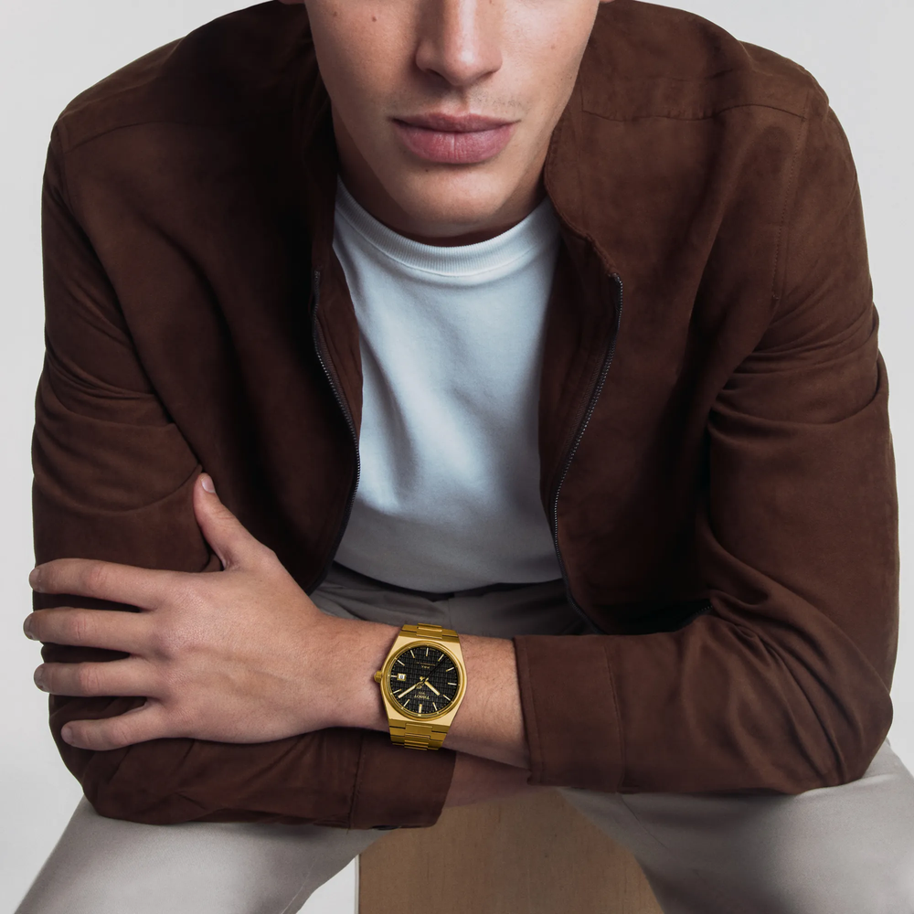 Simulation of the watch Tissot PRX Damian Lillard Special Edition 40mm on a wrist, reference T137.407.33.051.00