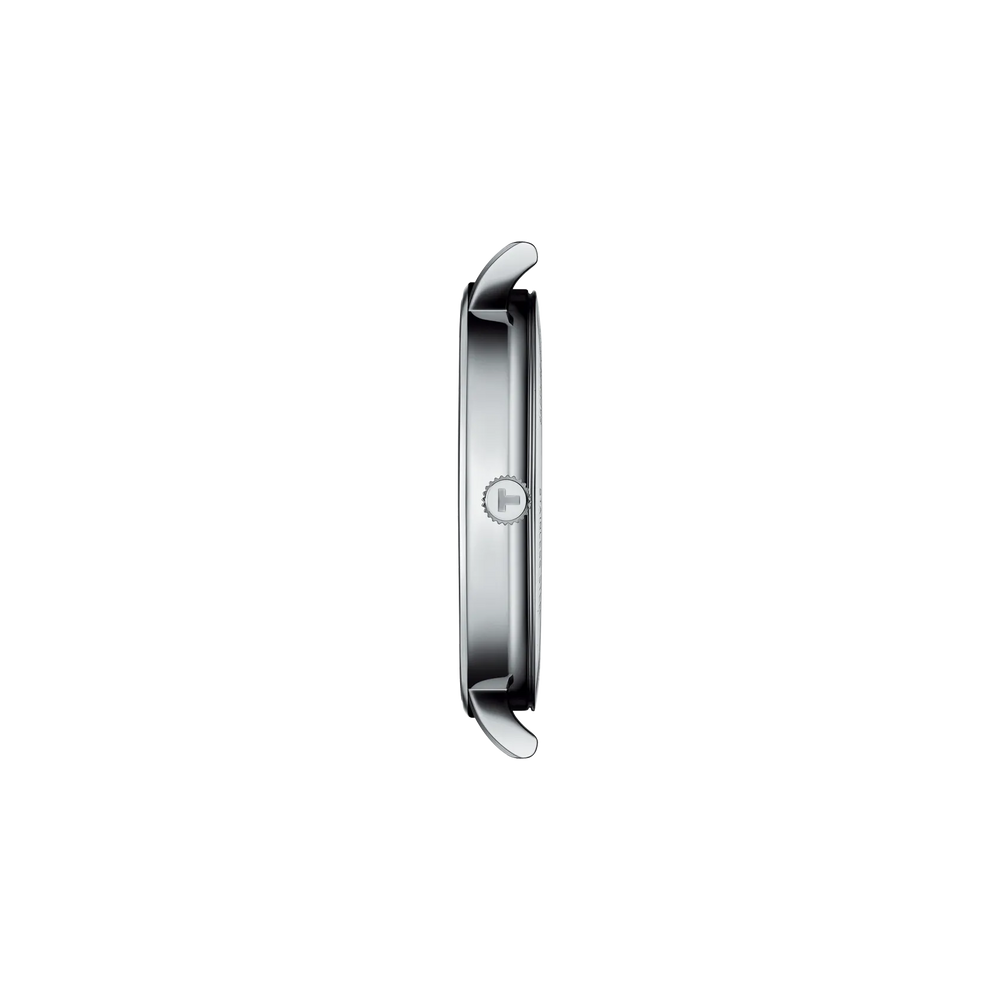 Profile view of the watch case Tissot Everytime 40mm, reference T143.410.11.041.00