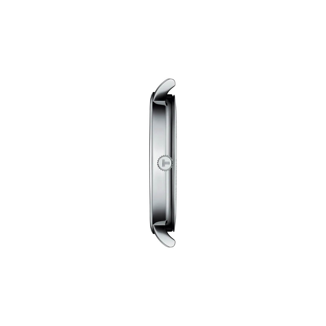 Profile view of the watch case Tissot Everytime 40mm, reference T143.410.11.041.00