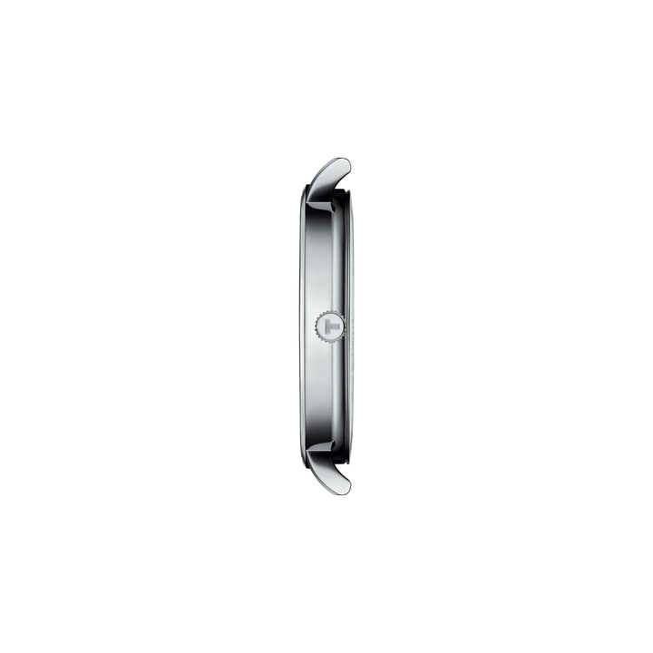 Profile view of the watch case Tissot Everytime 40mm, reference T143.410.11.041.00