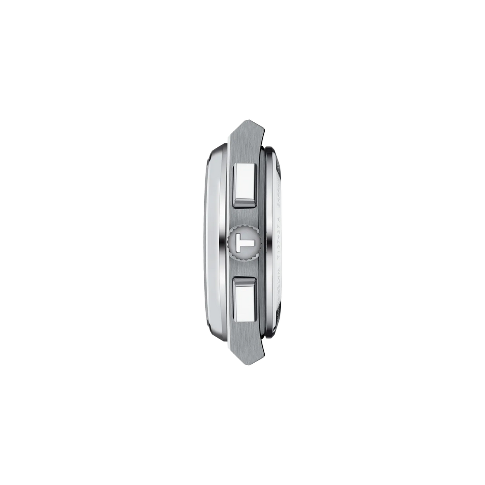 Profile view of the watch case Tissot PRX 42mm, reference T137.427.11.091.00