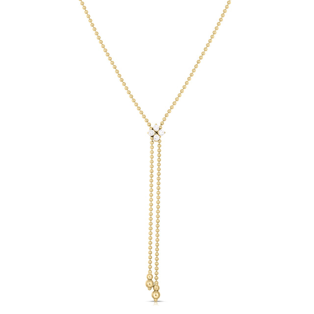 Roberto Coin Love in Verona Diamond Flower Zipper Lariat Necklace in 18K Yellow Gold