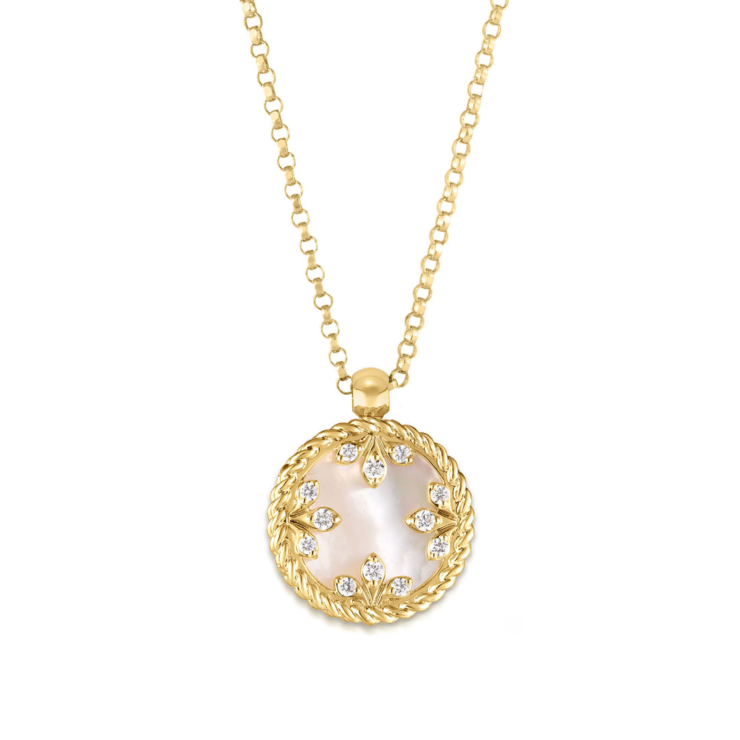 Roberto Coin 18K Yellow Gold Venetian Medallions Small 0.05 TCW Diamond and Mother of Pearl Necklace 8883531AY17XM