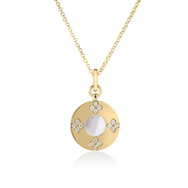 Roberto Coin Love in Verona Diamond Flower & Mother-of-Pearl Circle Necklace in 18K Yellow Gold