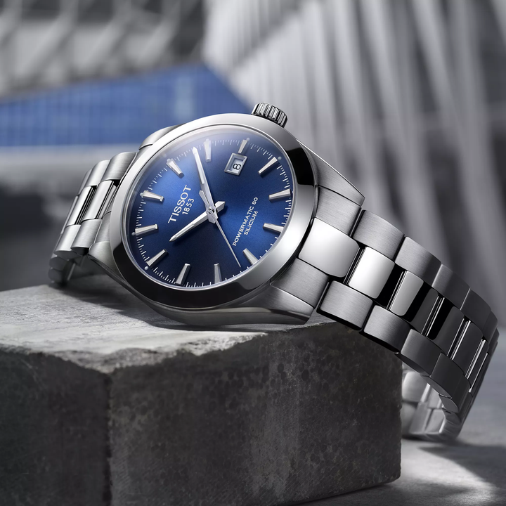 Tissot Gentleman 40mm watch on a colored background, reference T127.407.11.041.00