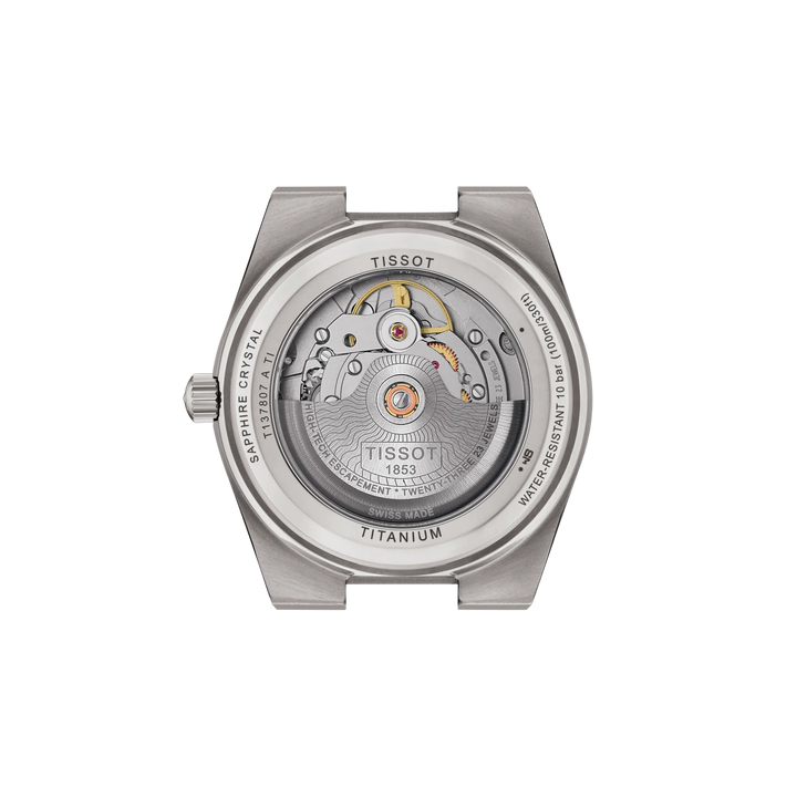 Back view of the watch case Tissot PRX Titanium 38mm, reference T137.807.44.061.00
