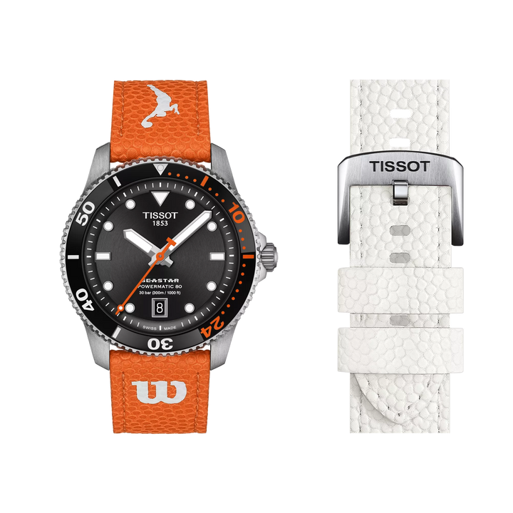 Front view of the watch Tissot Seastar Wilson WNBA 40mm with additional bracelet, reference T120.807.17.051.00