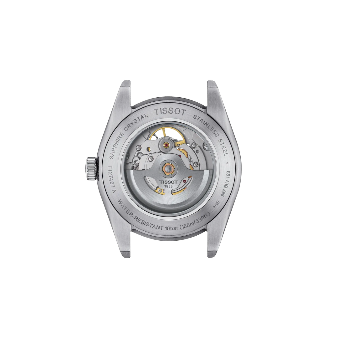 Back view of the watch case Tissot Gentleman Open Heart 40mm, reference T127.407.11.081.00