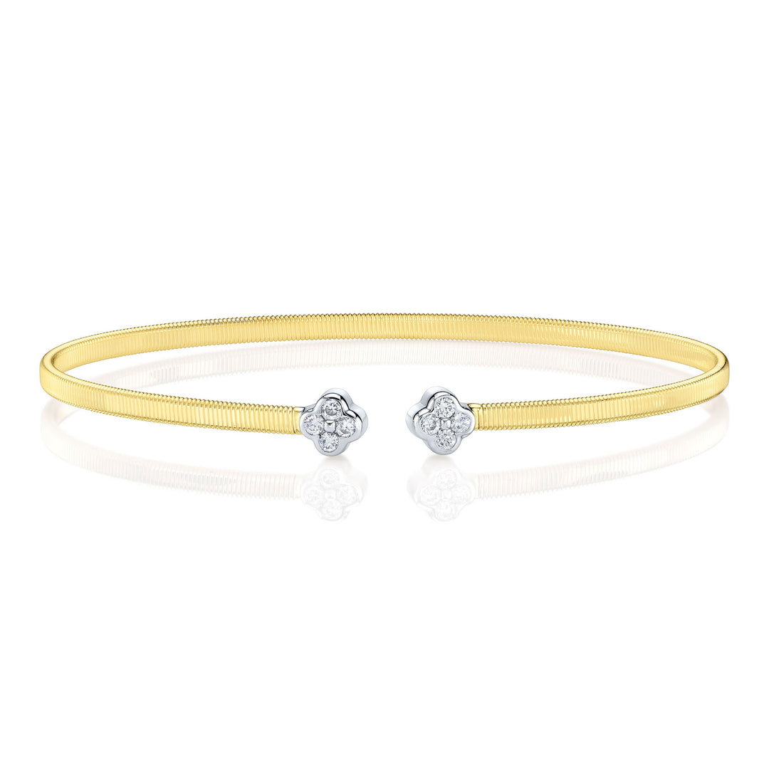 Shy Creation 14K Two-Tone Yellow & White Gold 0.19 TCW Diamond Clover Bangle B22001646ZS