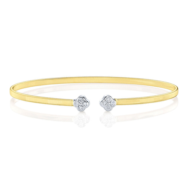 Shy Creation 0.19 ct Diamond Clover Bangle in 14K Two-Tone Yellow Gold