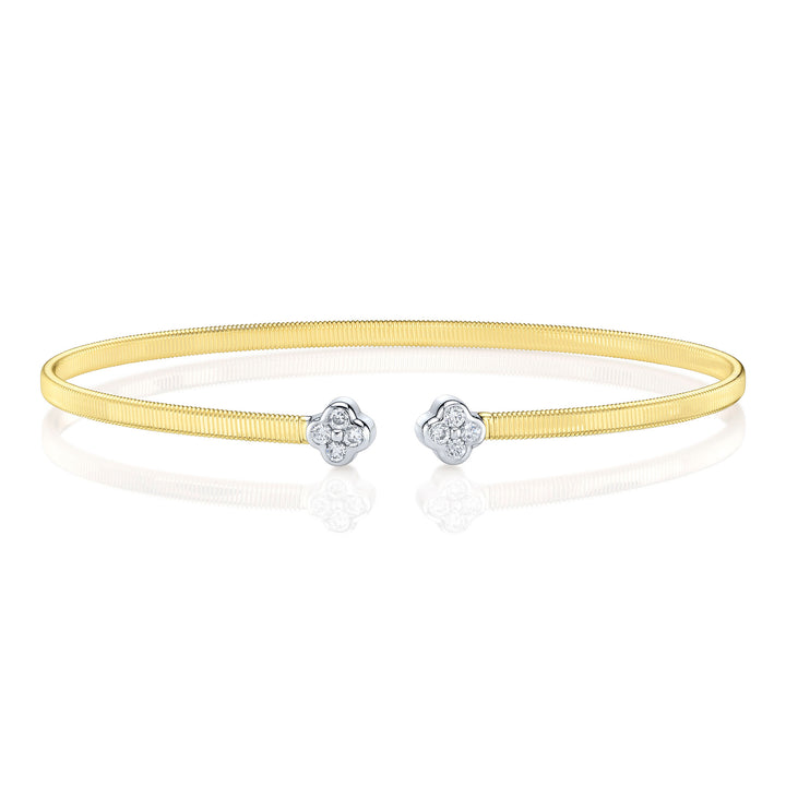 Shy Creation 14K Two-Tone Yellow & White Gold 0.19 TCW Diamond Clover Bangle B22001646ZS