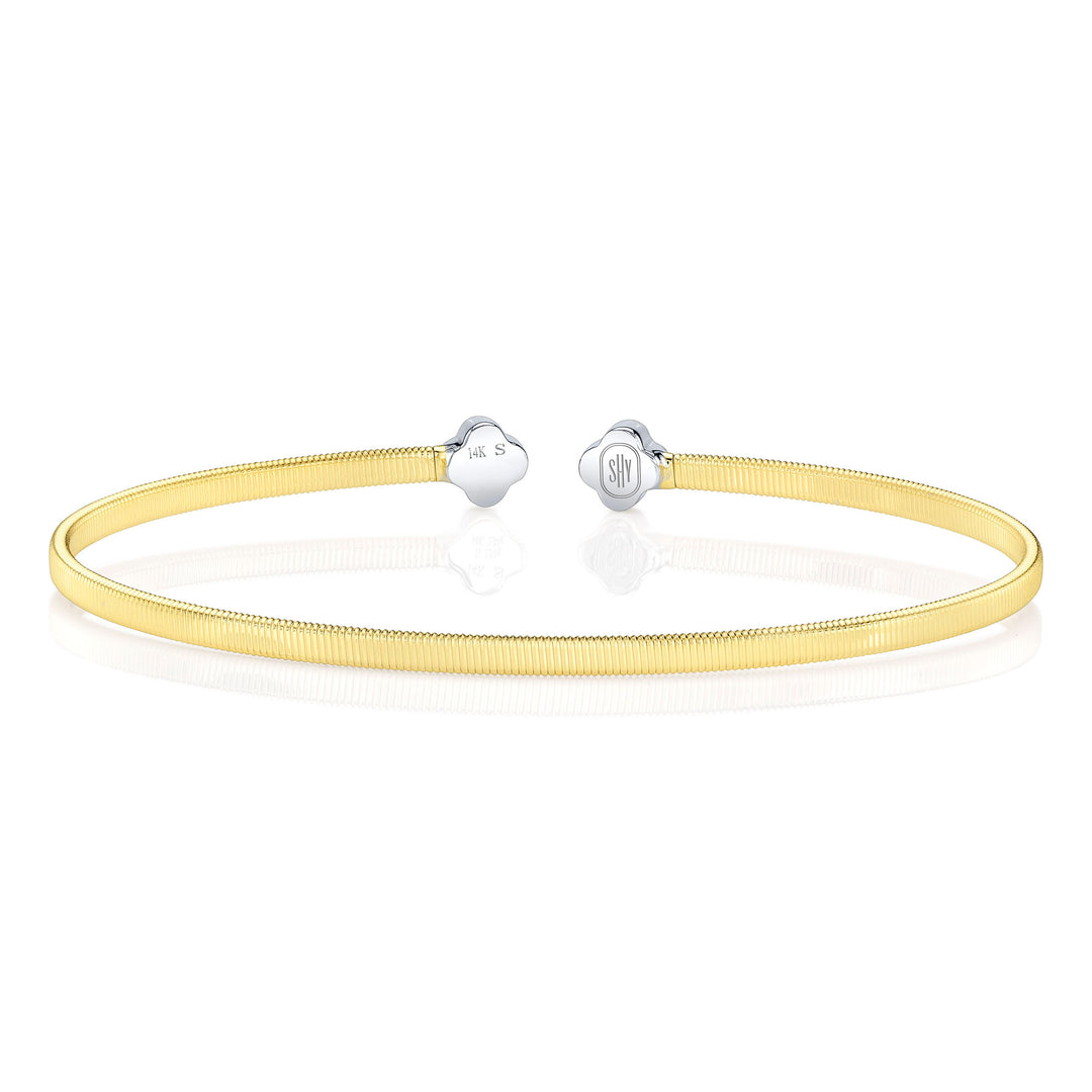 Shy Creation 14K Two-Tone Yellow & White Gold 0.19 TCW Diamond Clover Bangle B22001646ZS