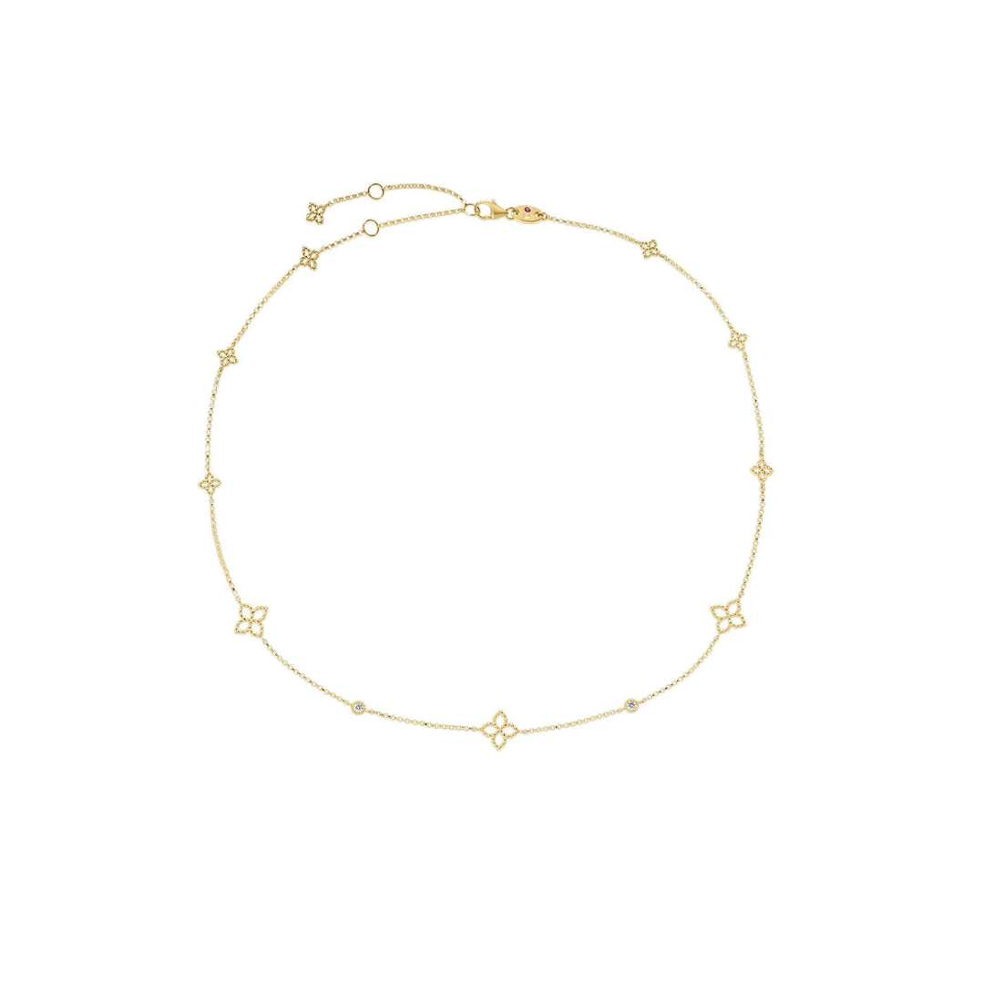Roberto Coin Principessa 18k Yellow Gold Diamond &amp; Flower Station Necklace 7773793AY17X