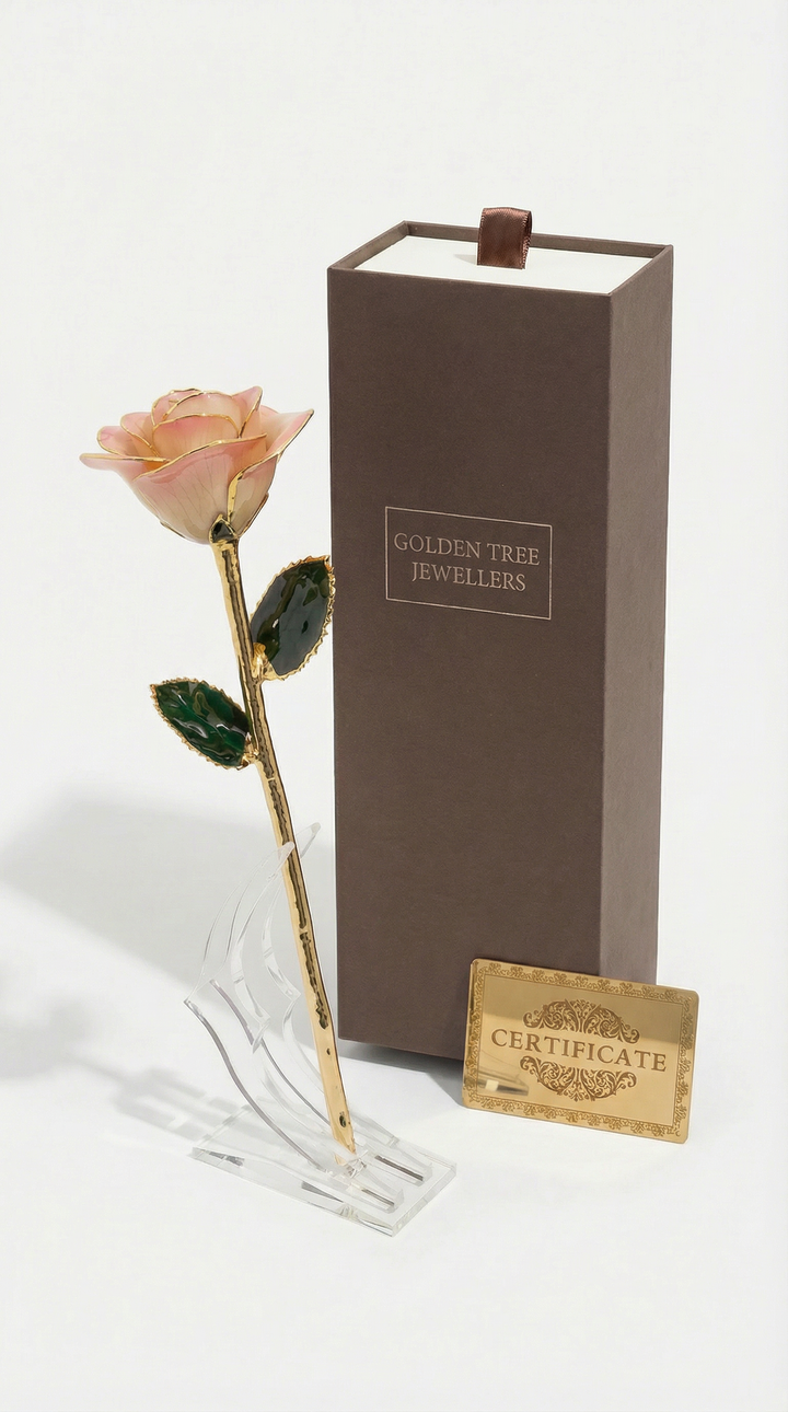 Champagne and Pink 24K Gold Dipped Rose