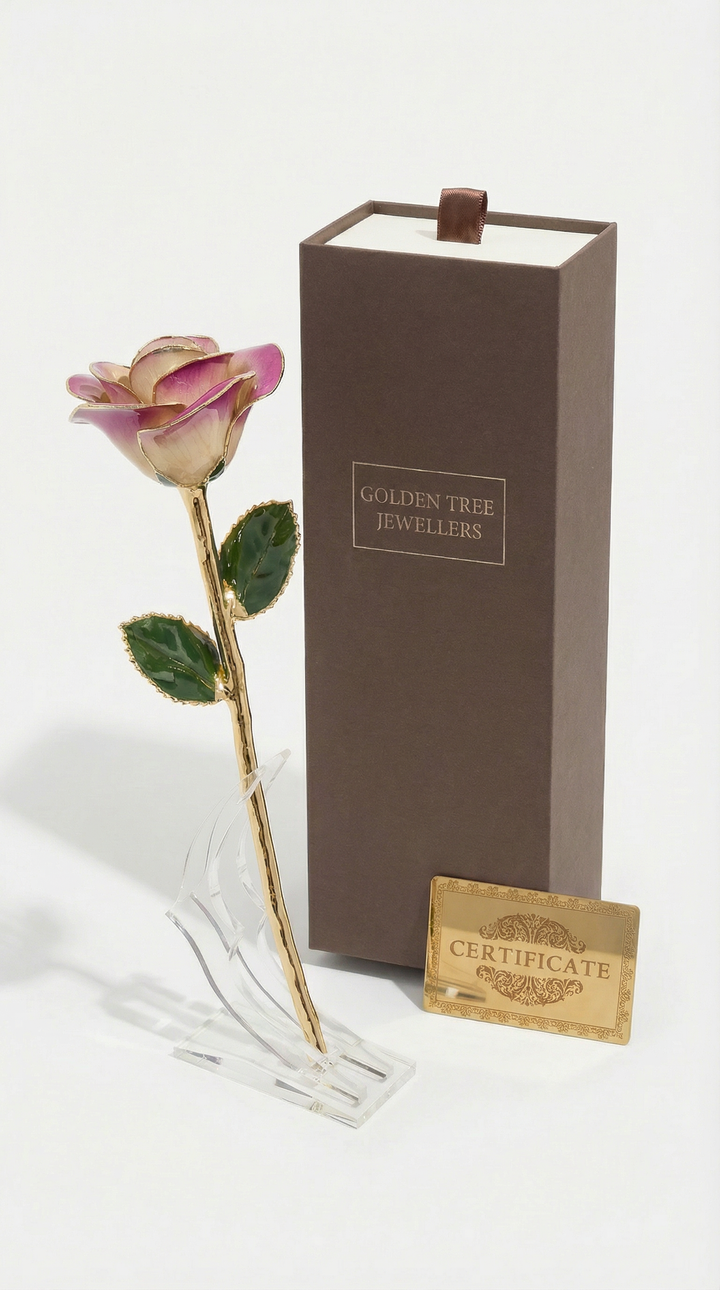 Champagne and Purple 24K Gold Dipped Rose