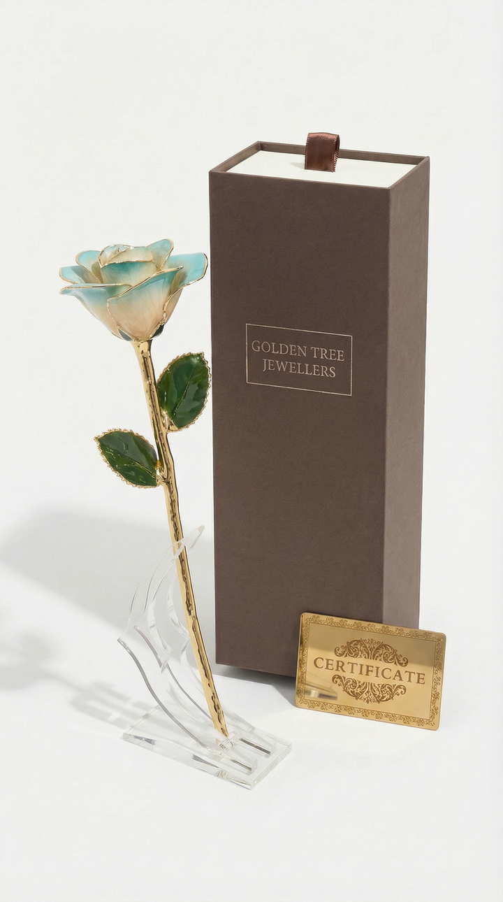 Champagne and Tiffany Blue 24K Gold Dipped Rose