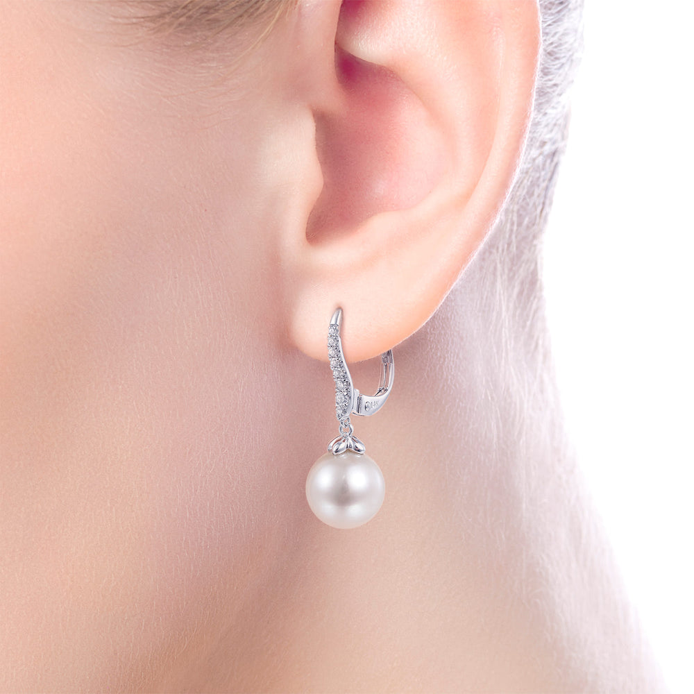 Gabriel & Co. 14K White Gold Pearl and Diamond Leverback Earrings — shown on a model; other jewellery sold separately — EG13693W45PL