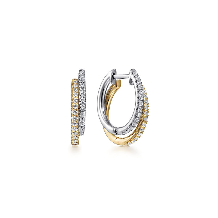 Gabriel & Co. 14K White and Yellow Gold 15mm Diamond Huggie Earrings — front view — EG13839M45JJ