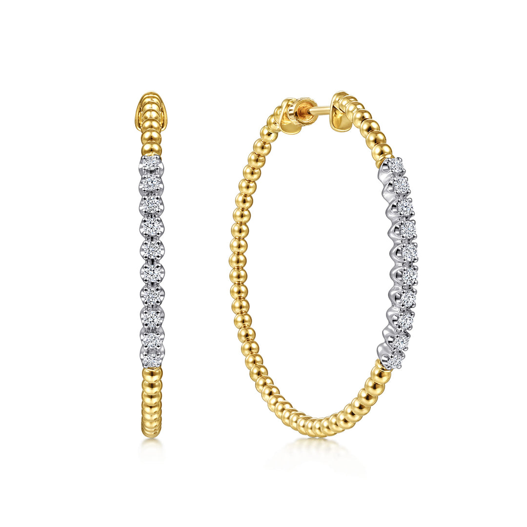 Gabriel & Co. 14K Yellow Gold 40mm Bujukan Diamond Classic Hoop Earrings — front view — EG13970Y45JJ