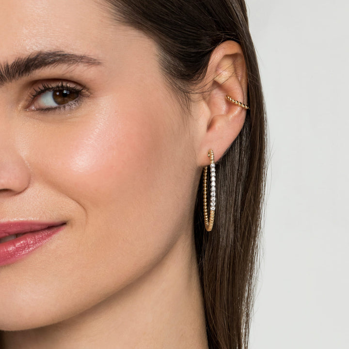 Gabriel & Co. 14K Yellow Gold 40mm Bujukan Diamond Classic Hoop Earrings — shown on a model; other jewellery sold separately — EG13970Y45JJ