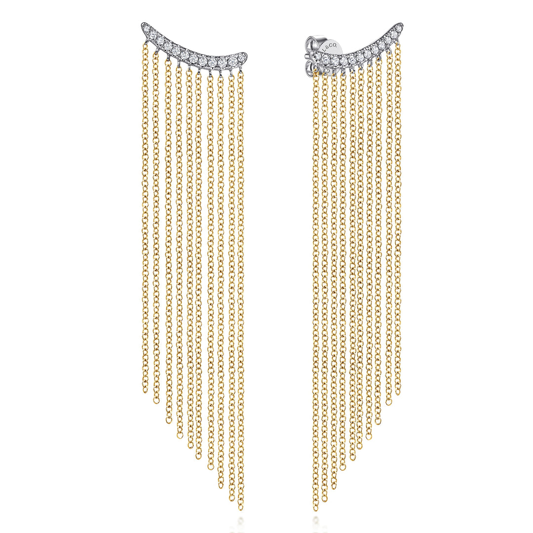 Gabriel & Co. 14K White and Yellow Gold Diamond and Tassel Stud Earrings — front view — EG14057M45JJ