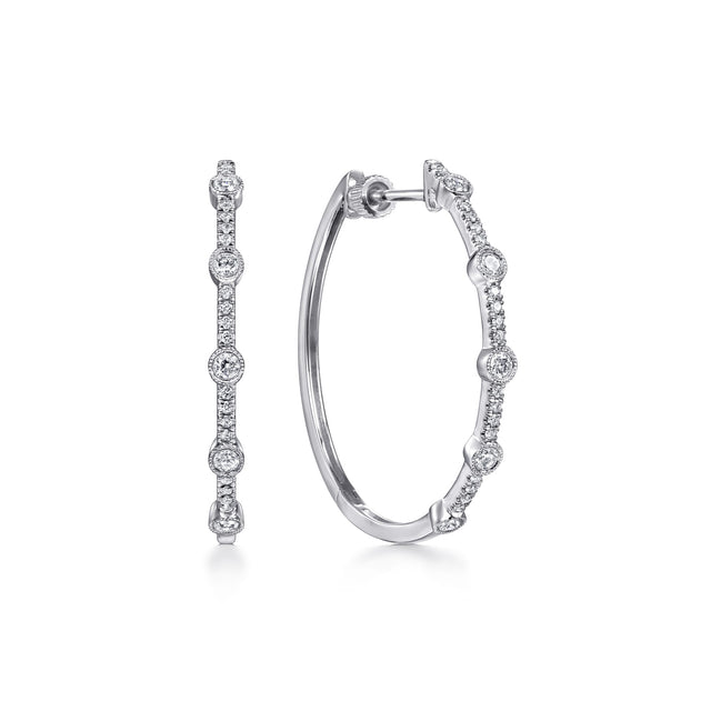 Gabriel & Co. 14K White Gold 30mm Classic Diamond Hoop Earrings