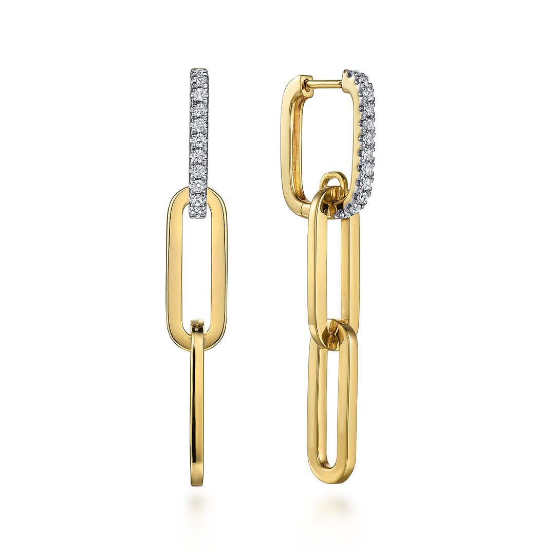Gabriel & Co. 14K Yellow Gold Diamond Link Hollow Chain Drop Earrings — front view — EG14703Y45JJ