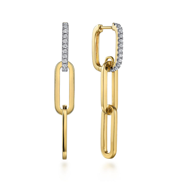 Gabriel & Co. 14K Yellow Gold Diamond Link Hollow Chain Drop Earrings