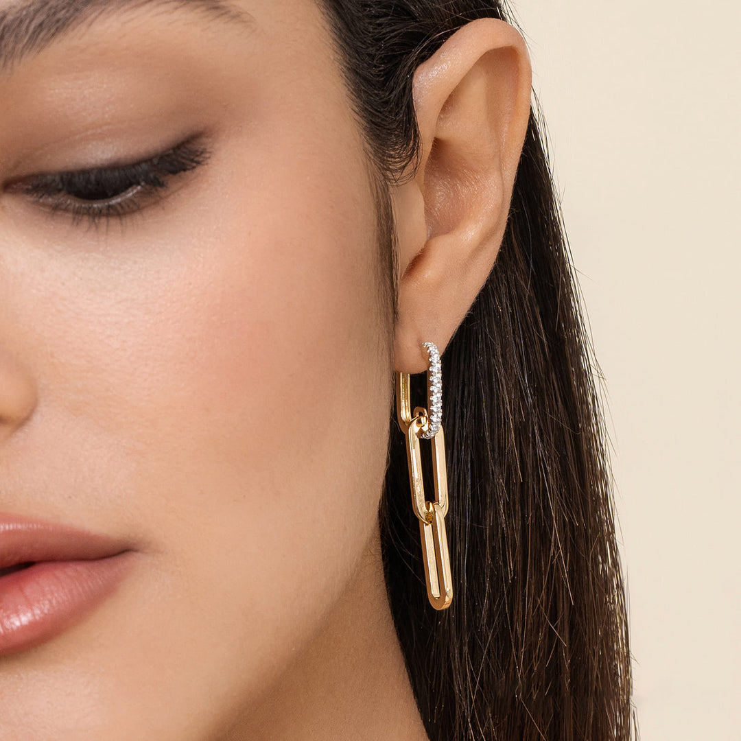 Gabriel & Co. 14K Yellow Gold Diamond Link Hollow Chain Drop Earrings — shown on a model; other jewellery sold separately — EG14703Y45JJ