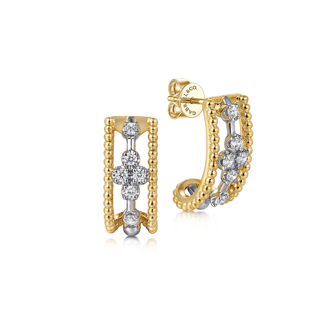 Gabriel & Co. 14K White and Yellow Gold Bujukan Diamond J Hoop Earrings — product view 1 — EG15039M45JJ