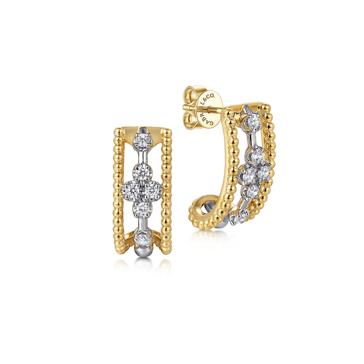 Gabriel & Co. 14K White and Yellow Gold Bujukan Diamond J Hoop Earrings — product view 1 — EG15039M45JJ