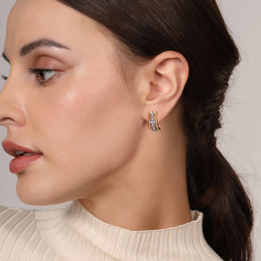 Gabriel & Co. 14K White and Yellow Gold Bujukan Diamond J Hoop Earrings — product view 2 — EG15039M45JJ