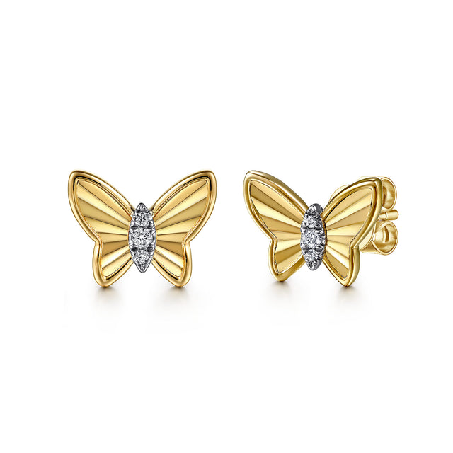 Gabriel & Co. 14K Yellow Gold Diamond Butterfly Stud Earrings