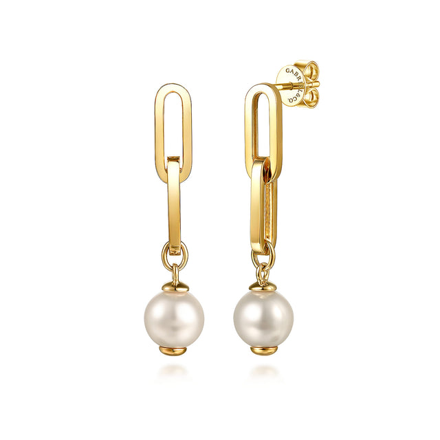 Gabriel & Co. 14K Yellow Gold Pearl Stud Drop Link Earrings
