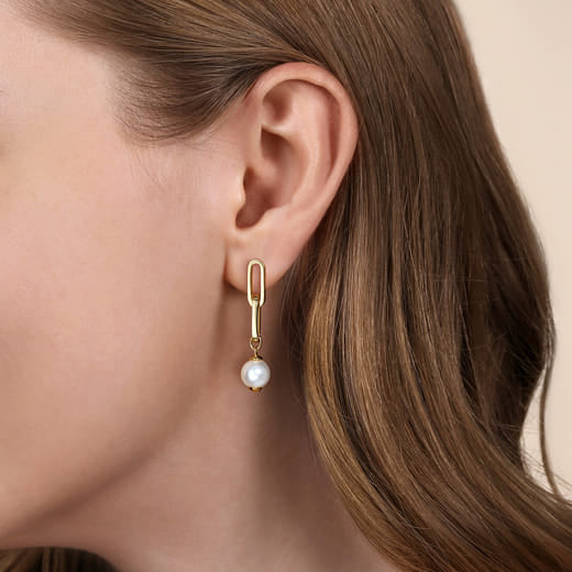 Gabriel & Co. 14K Yellow Gold Pearl Stud Drop Link Earrings EG15190Y4JPL