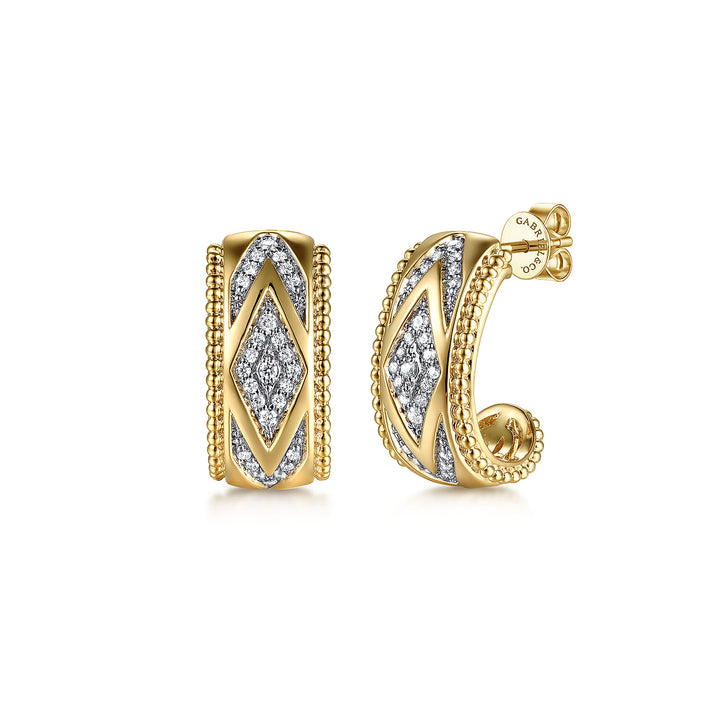 Gabriel & Co. 14K Yellow Gold Bujukan Diamond J Hoop Stud Earrings — front view — EG15226Y45JJ