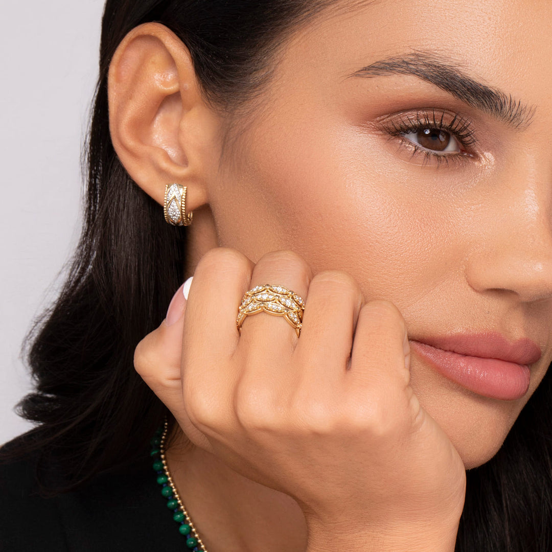 Gabriel & Co. 14K Yellow Gold Bujukan Diamond J Hoop Stud Earrings — shown on a model; other jewellery sold separately — EG15226Y45JJ