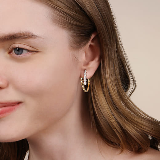 Gabriel & Co. 14K White Yellow Gold Bujukan and Graduating Diamond Bypass Hoop Earrings EG15315M45JJ