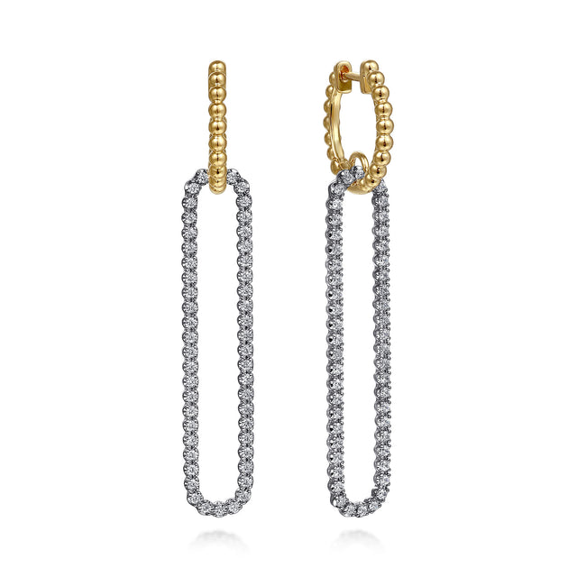 Gabriel & Co. 14K White and Yellow Gold Bujukan Beads and Diamond Huggie Drop Earrings