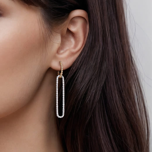 Gabriel & Co. 14K White Yellow Gold Bujukan Beads and Diamond Huggie Drop Earrings EG15316M45JJ