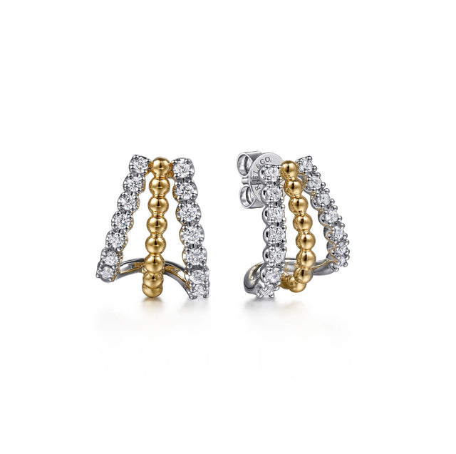 Gabriel & Co. 14K White and Yellow Gold Diamond J Hoop Earrings