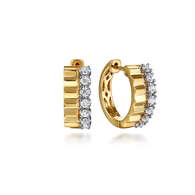 Gabriel & Co. 14K White and Yellow Gold Diamond Huggie Earrings