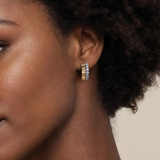 Gabriel & Co. 14K White Yellow Gold Diamond and Diamond Cut Huggie Earrings EG15339M45JJ