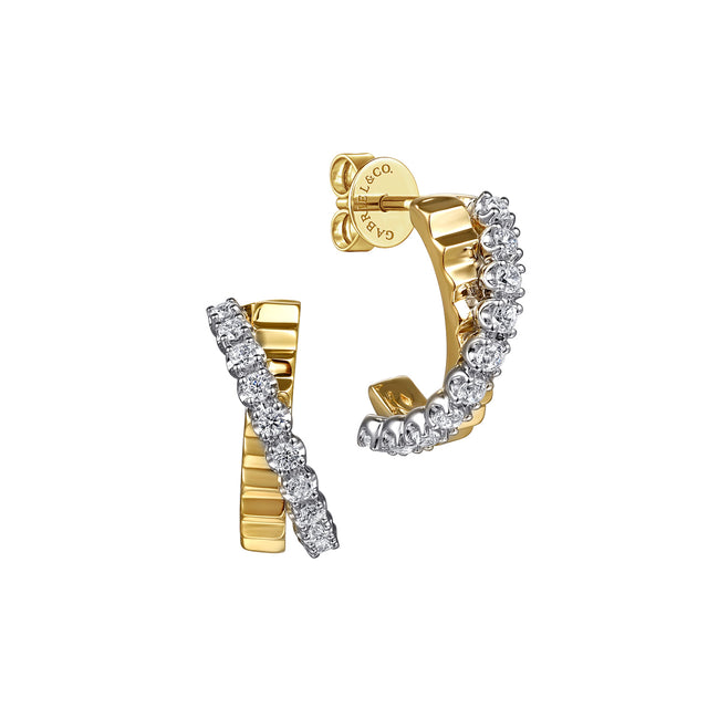 Gabriel & Co. 14K White and Yellow Gold Diamond J Hoop Earrings