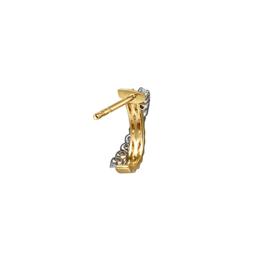 Gabriel & Co. 14K Wite Yellow Gold Diamond J Hoop Stud Earrings With Diamond Cut Texture EG15342M45JJ