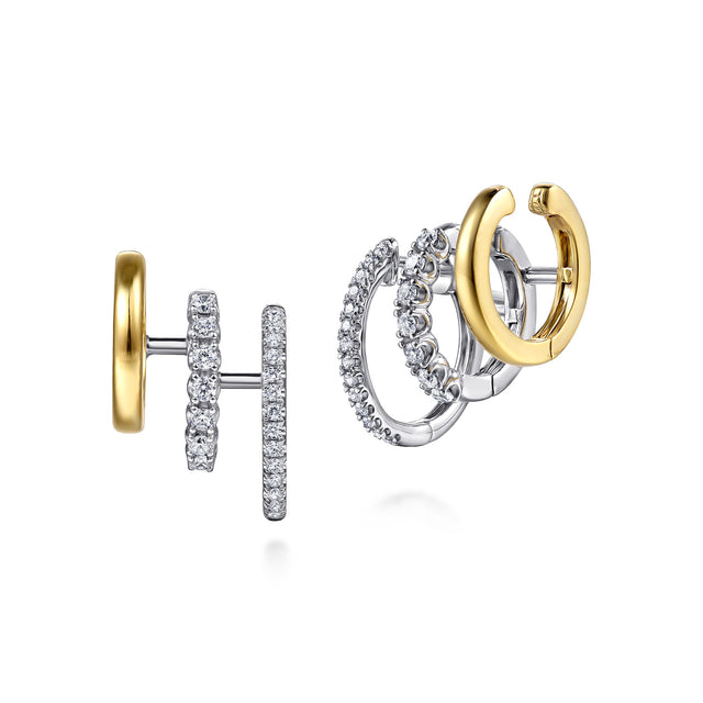 Gabriel & Co. 14K White and Yellow Gold Diamond Multi Row Stuggies Earrings