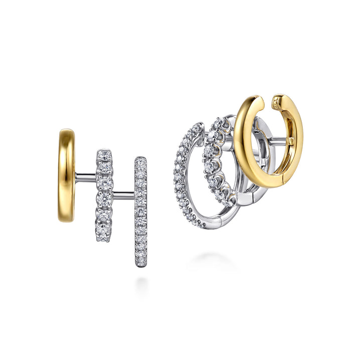 Gabriel & Co. 14K White and Yellow Gold Diamond Multi Row Stuggies Earrings — front view — EG15579M45JJ