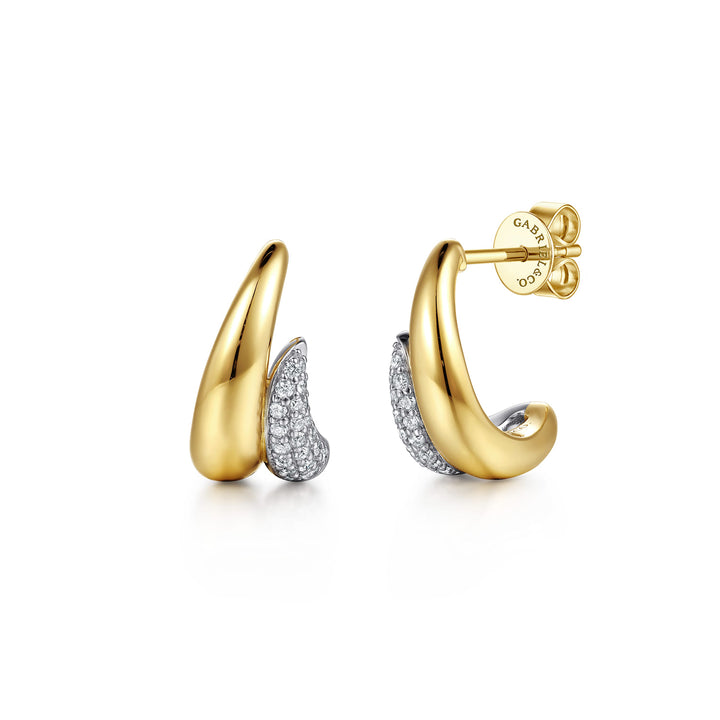 Gabriel & Co. 14K White and Yellow Gold Pavé Diamond Spike J Hoop Earrings — front view — EG15679M45JJ